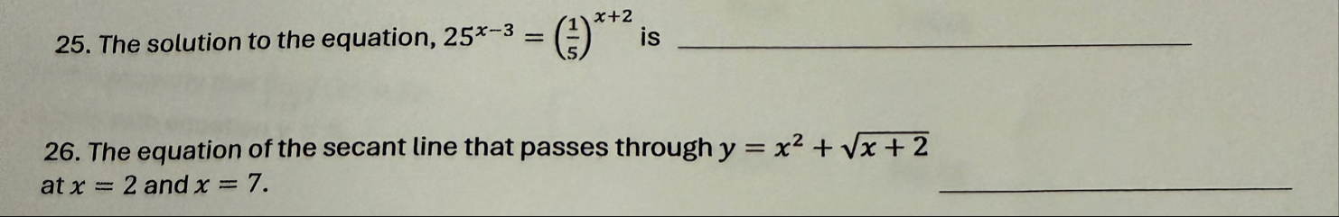 The solution to the equation, 2 5 x - 3 = ( 1 5 )