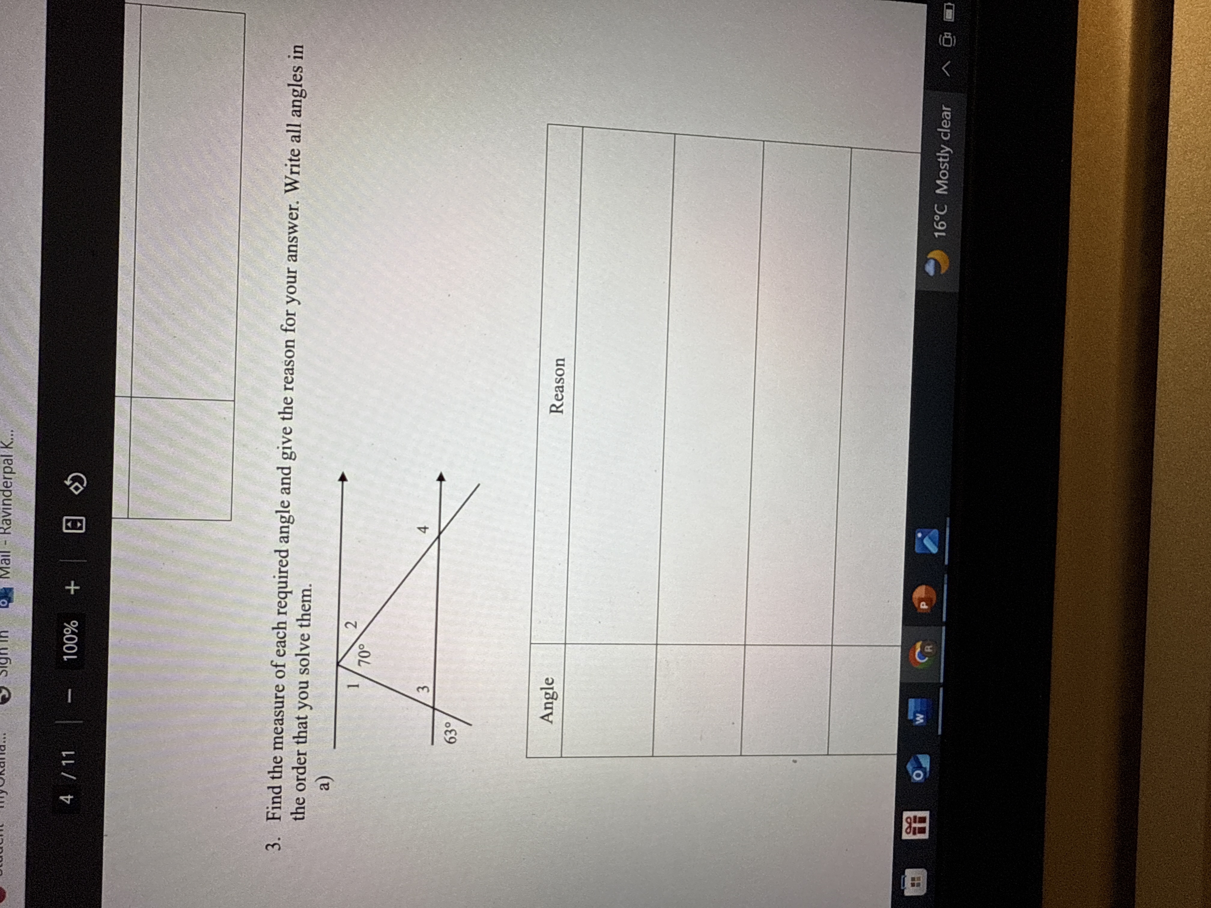 3 . Find the measure of each required angle and