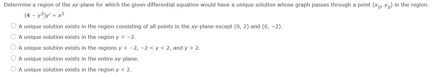 Determine a region o f the x y x 0 , y 0 ( 4 - y