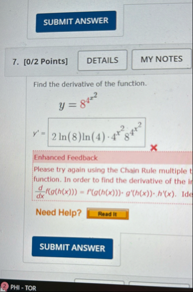 [ 0 / 2 Points ] Find the derivative of the