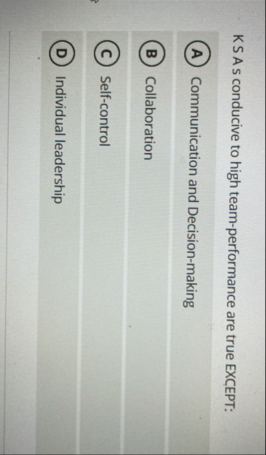 K S A s conducive to high team - performance are