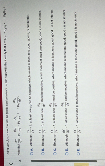 Using calculus, show that not all goods can be