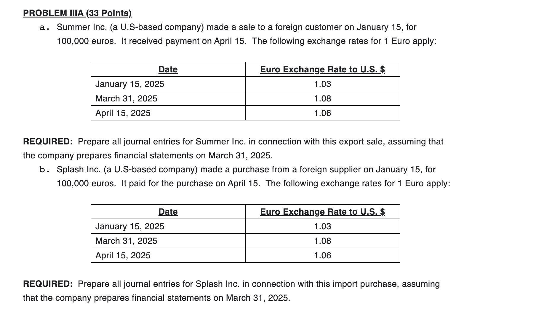 PROBLEM IIIA ( 3 3 Points ) a . Summer Inc. ( a U