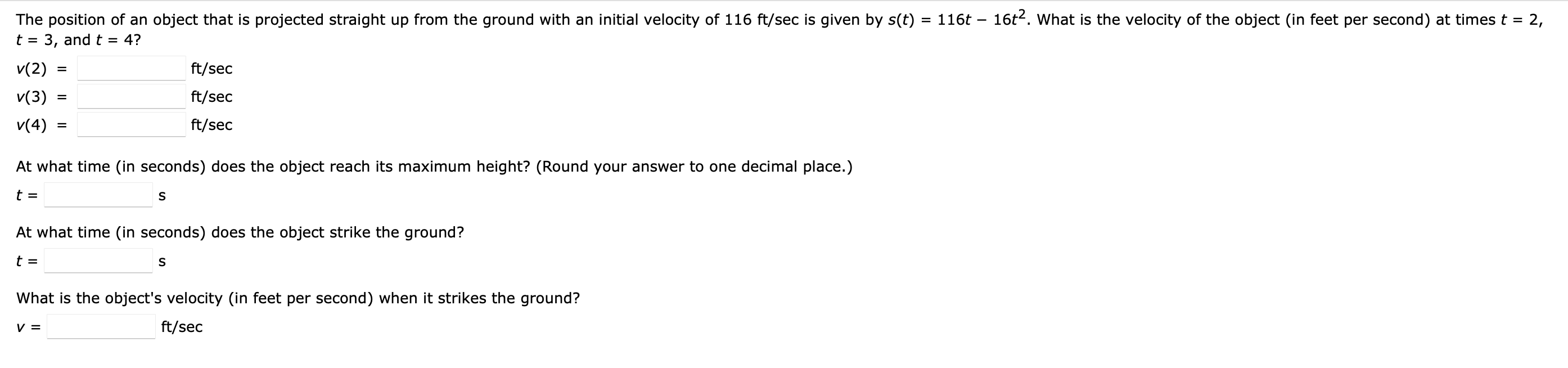 t = 3 , and t = 4 ? v ( 2 ) = , f t s e c v ( 3 )