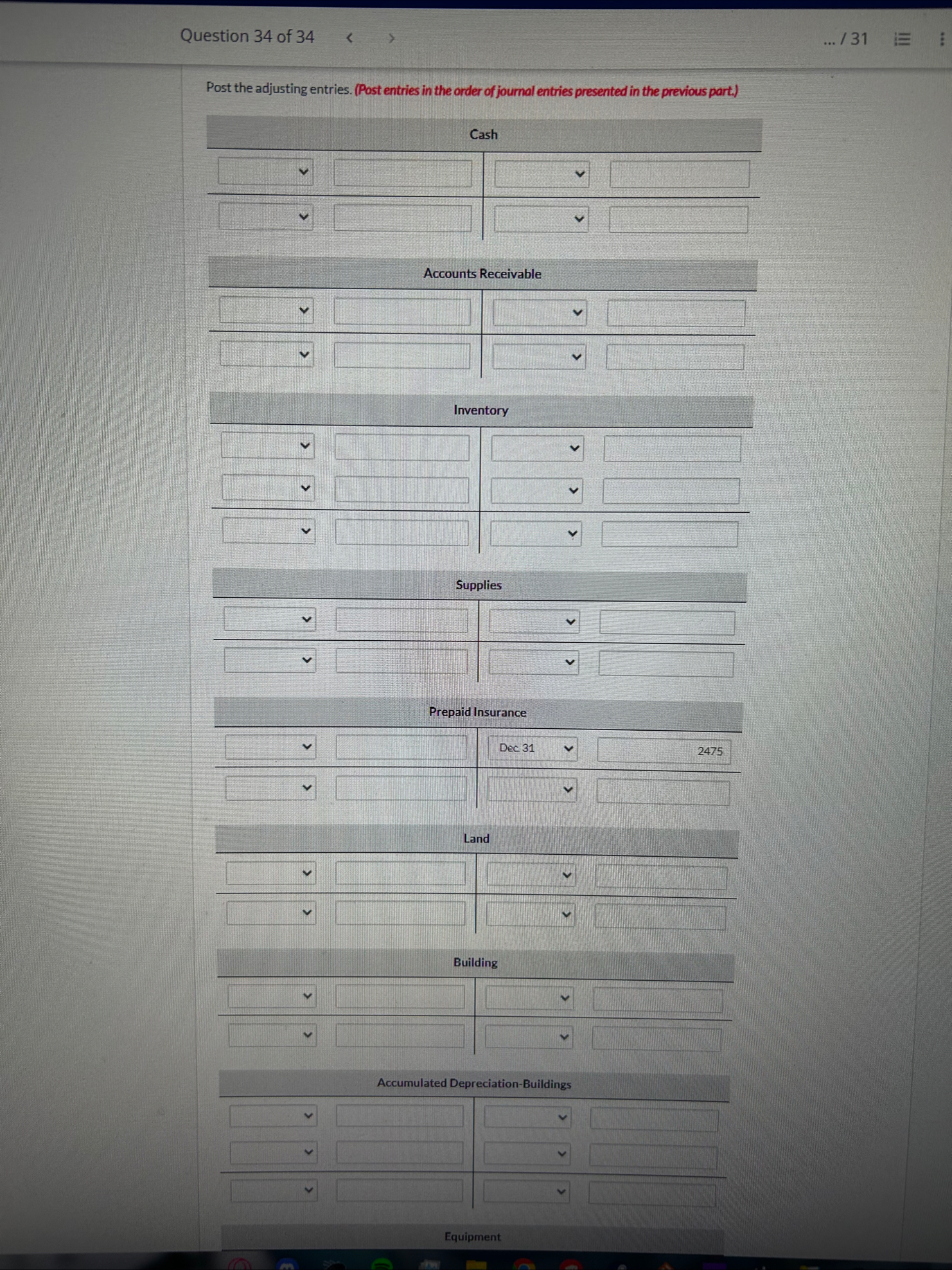 ( b ) Post the adjusting entries. ( Post entries