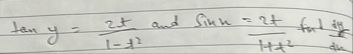t a n y = 2 t 1 - t 2 and s i n x = 2 t 1 t 2 for