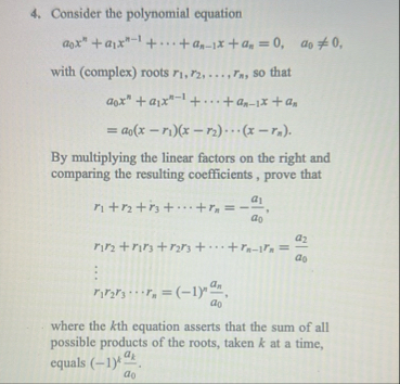 Consider the polynomial equation a 0 x n a 1 x n