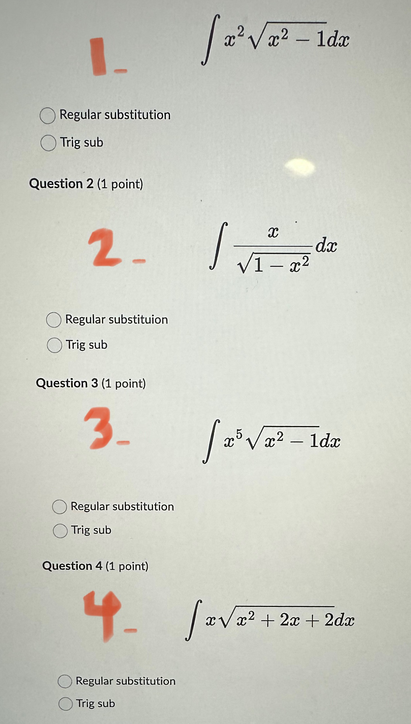 For this question, answer all 5 parts: Show all