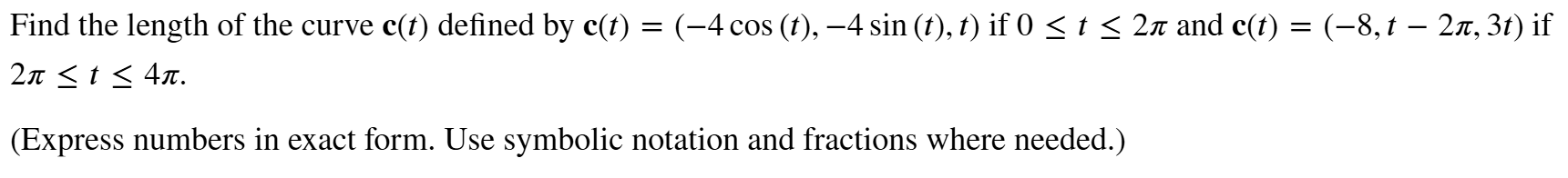 Find the length o f the curve c ( t ) defined b y