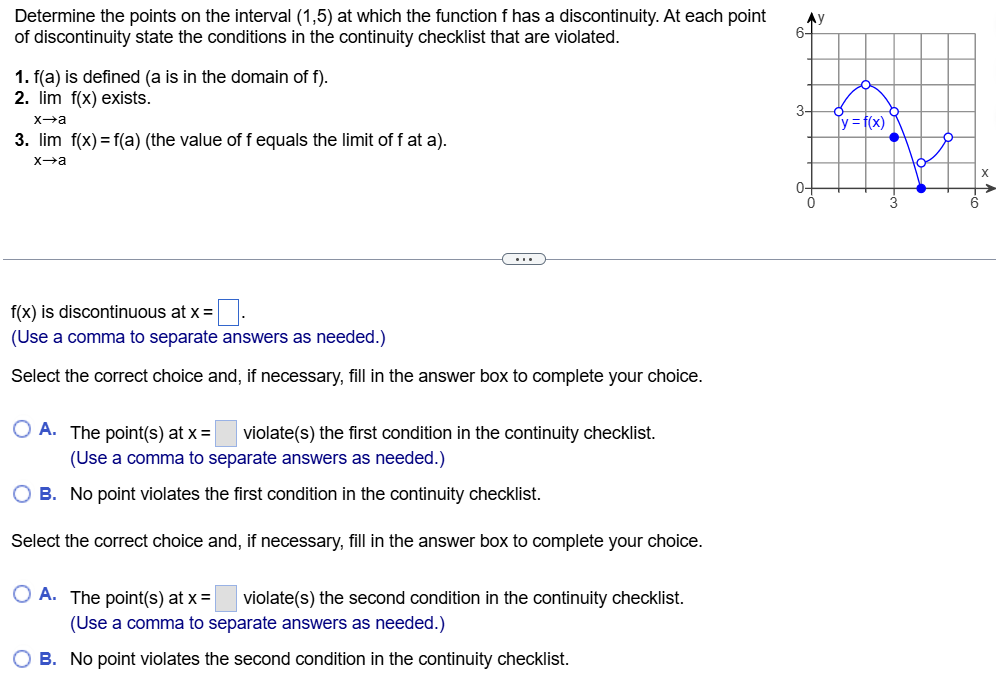 Determine the points on the interval \ ( ( 1 , 5