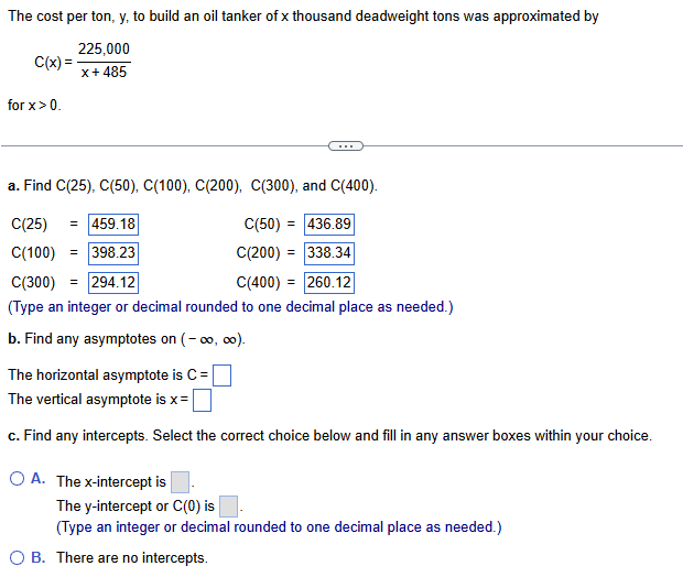 The cost per ton, y , t o build a n oil t a n k e