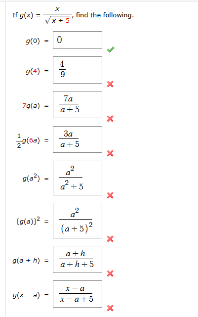 I f g ( x ) = x x + 5 2 , find the following. g (