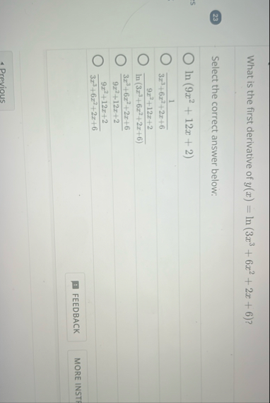 What is the first derivative of y ( x ) = l n ( 3