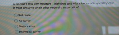 A pipeline's total cost structure - high fixed