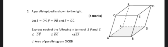 A parallelepiped is shown to the right. [ 4 marks