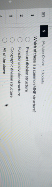 9 Multiple Choice 1 0 points 1 Which of these is