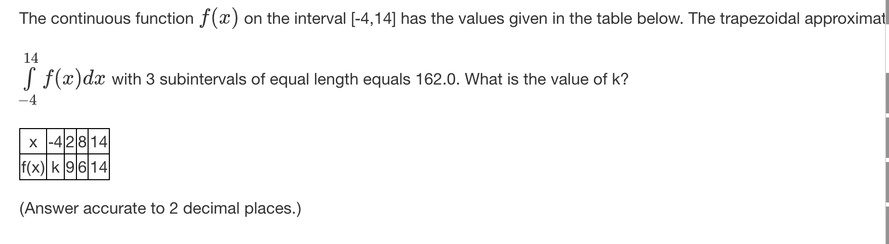 The continuous function f ( x ) o n the interval