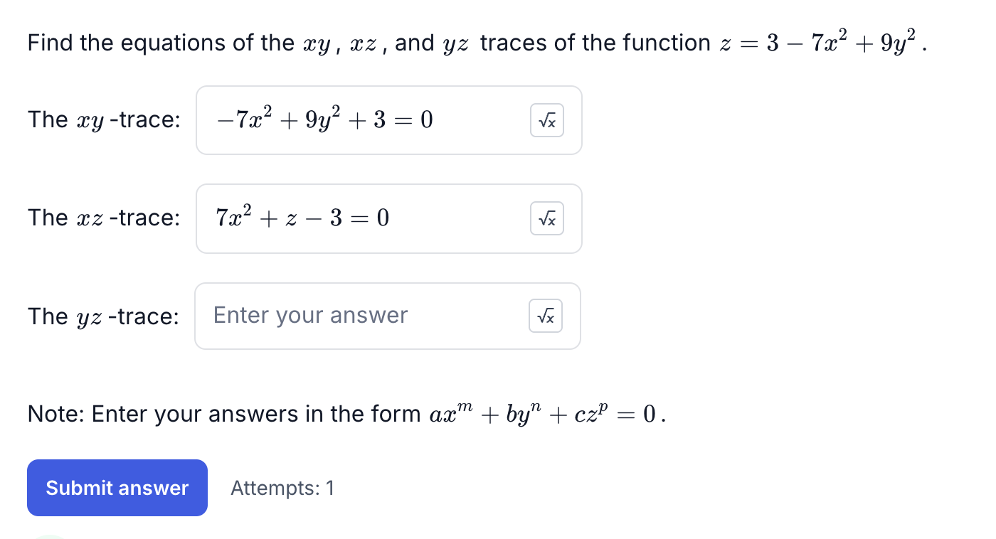 Find the equations o f the x y , x z , and y z