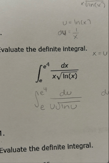 x l n ( x ) 2 u = l n ( x ) d u = 1 x valuate the