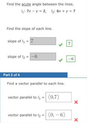Find the acute angle between the lines. I 1 : 7 x