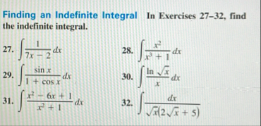 Finding an Indefinite Integral In Exercises 2 7 -