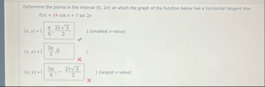 Determine the points in the interval ( 0 , 2 ) at