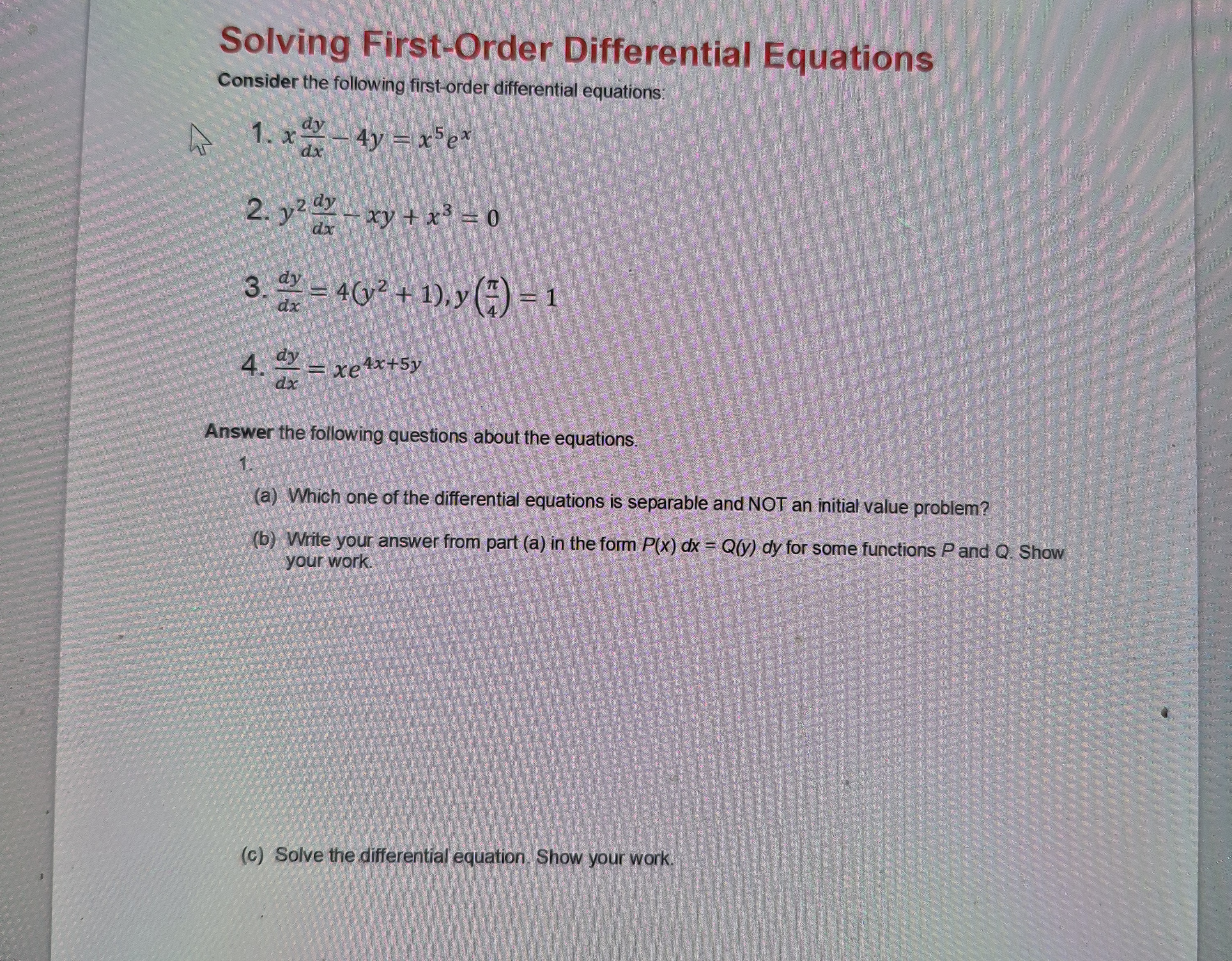 Each question i s about these 4 equations down