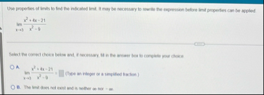 Use propertes of limits to find the indicated