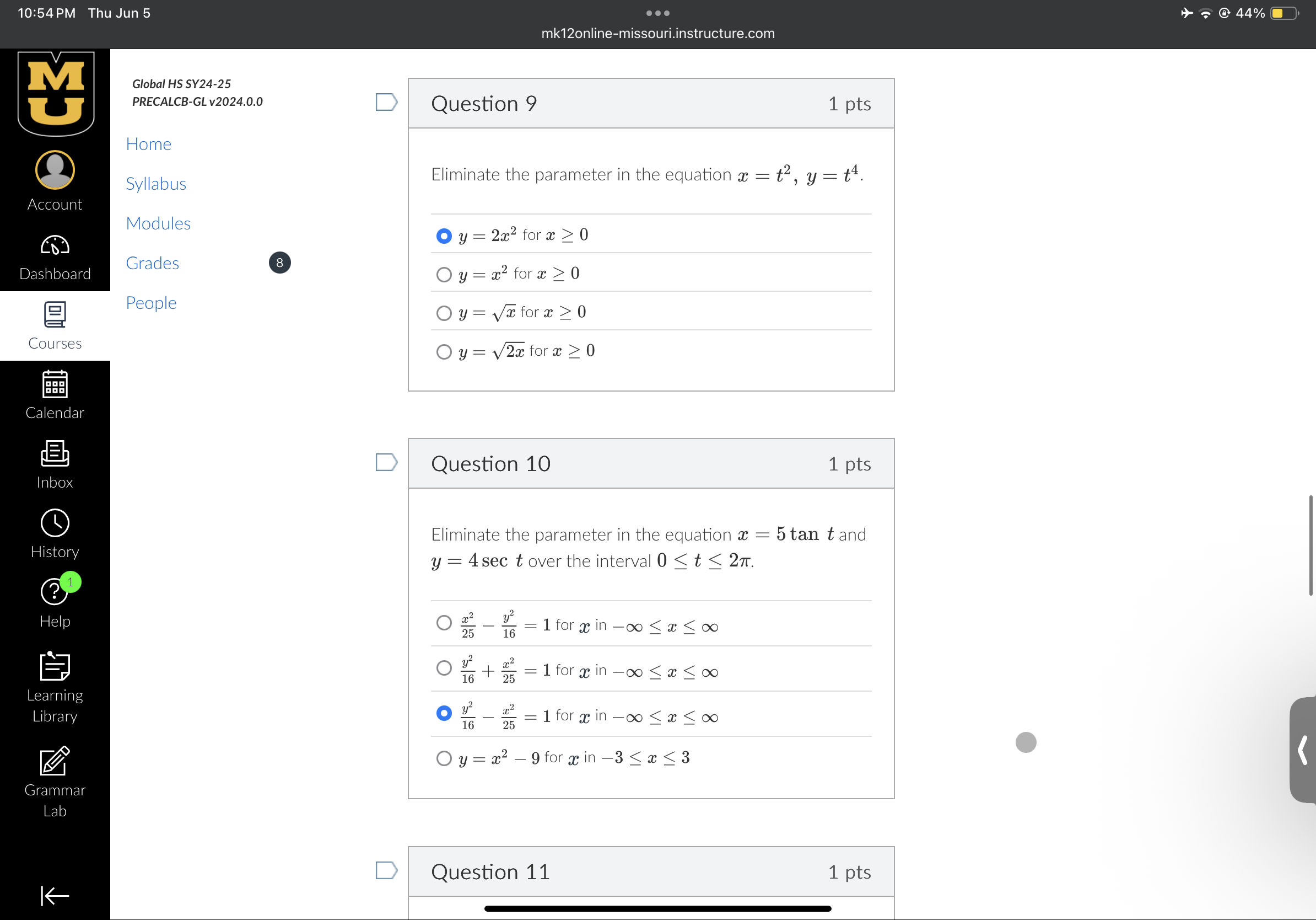 Question 9 Eliminate the parameter i n the