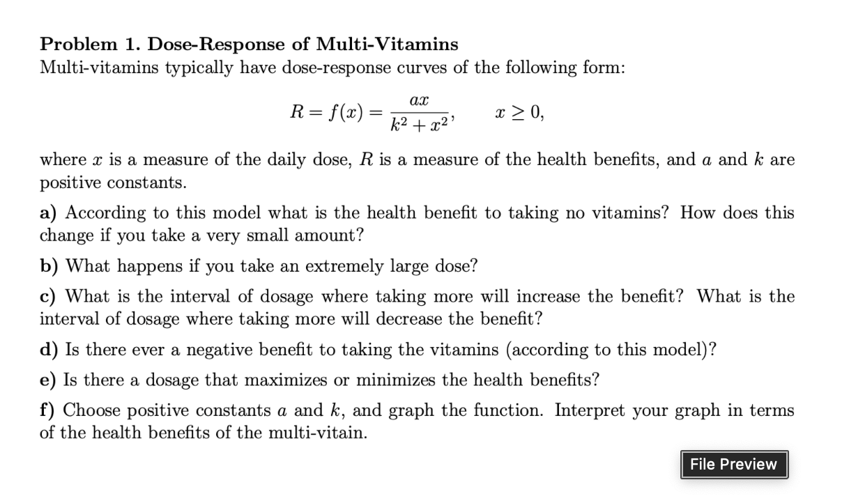 Problem 1 . Dose - Response of Multi - Vitamins