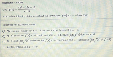 QUESTION 1 . 1 PONT Given f ( x ) = 4 x 2 - 1 6 x