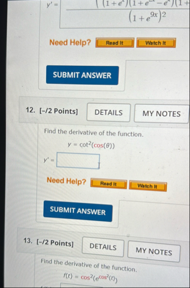 Need Help? 1 2 . [ - / 2 Points ] Find the