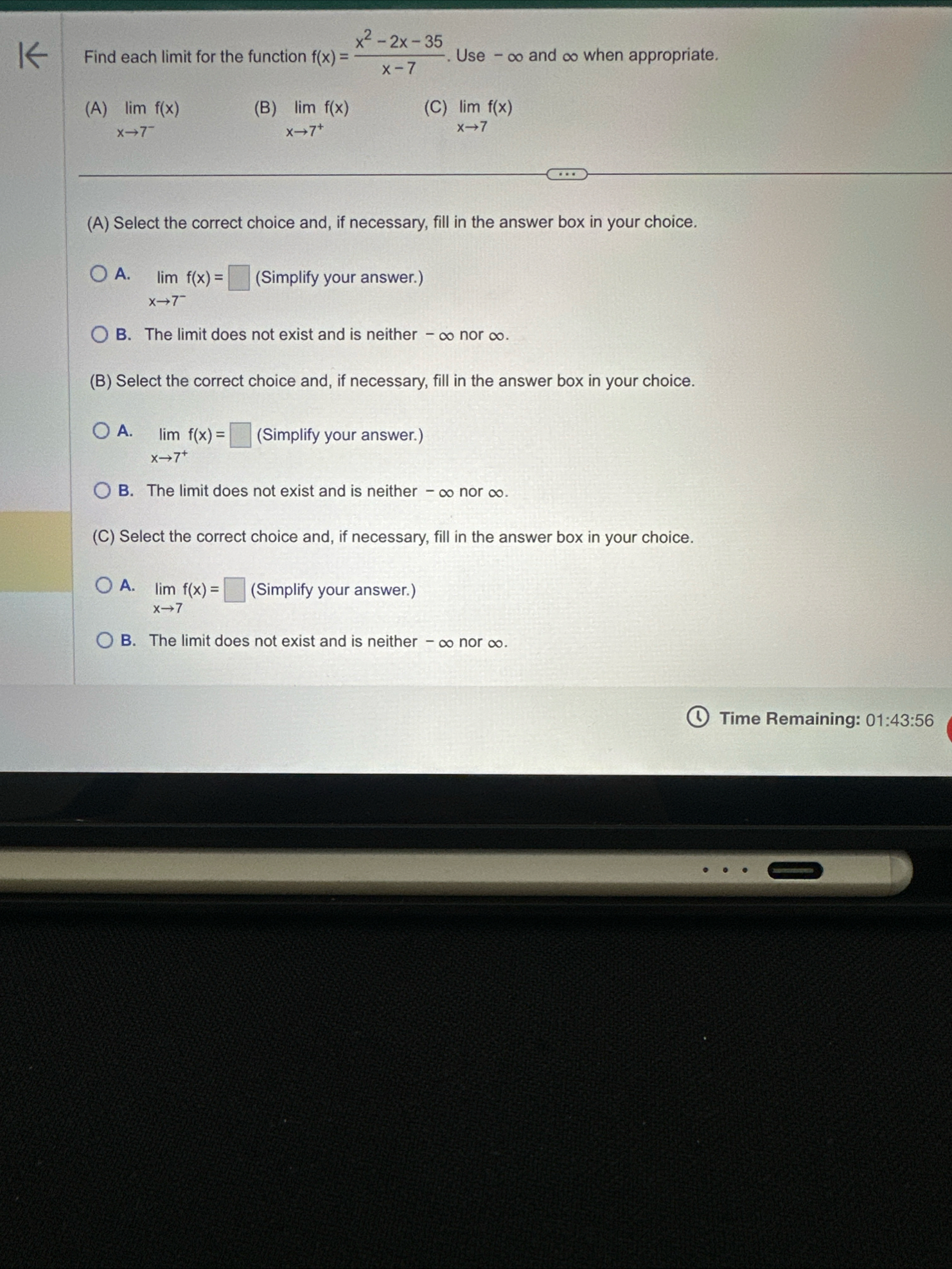 Find each limit for the function f ( x ) = x 2 -