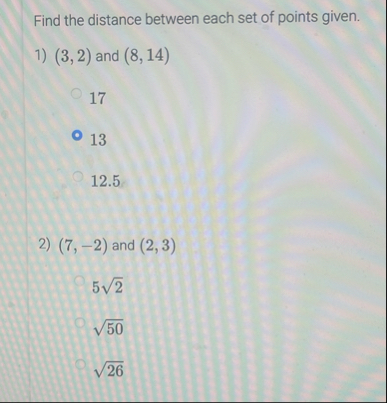 Find the distance between each set of points