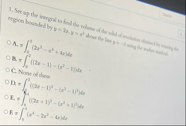 Set up the integral to find the volume of the