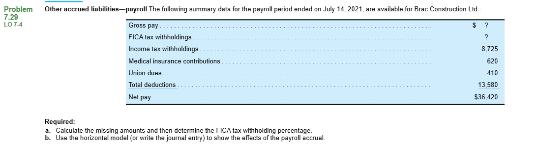 exercise 7 . 2 9 Problem 7 . 2 9 LO 7 - 4