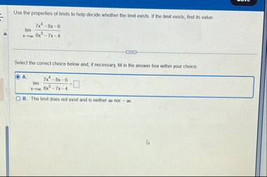 Use the properties of limits to help decide