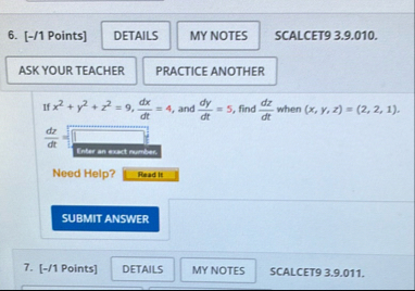 [ - / 1 Points ] SCALCET 9 3 . 9 . 0 1 0 . If x 2