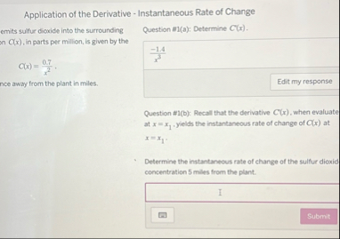 Application of the Derivative - Instantaneous