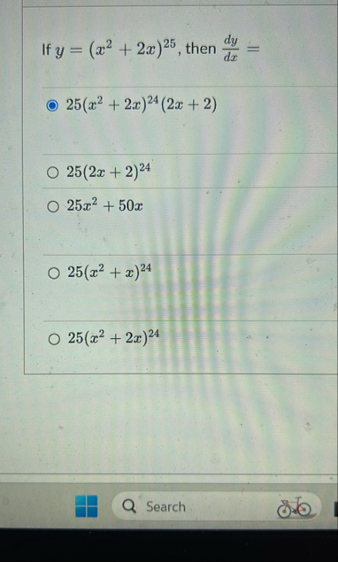 If y = ( x 2 2 x ) 2 5 , then d y d x = 2 5 ( x 2