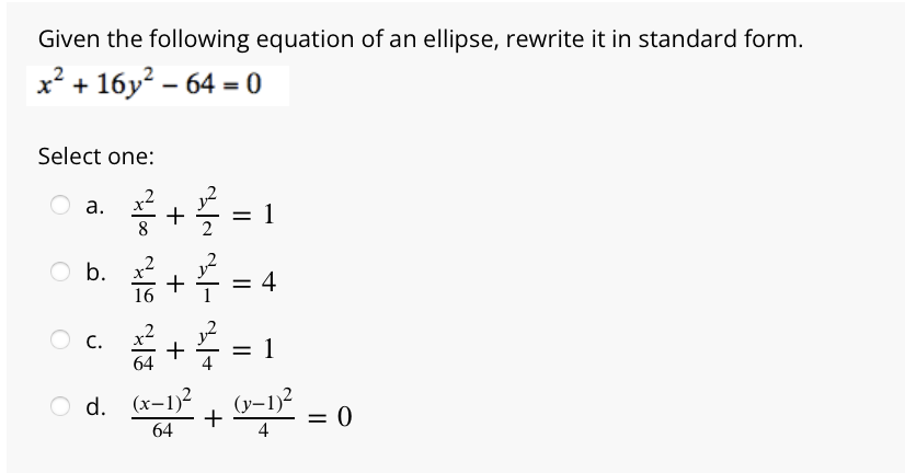 Given the following equation o f a n ellipse,