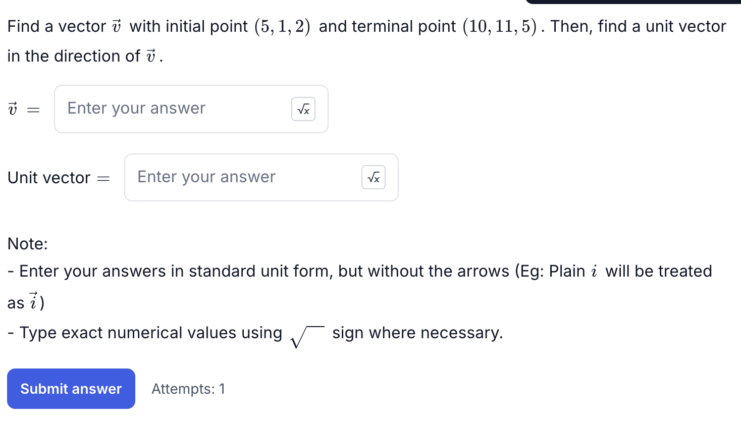 Find a vector vec ( v ) with initial point ( 5 ,