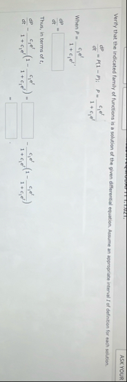 Verify that the indicated farrily of functions is