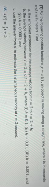 For the following position functions y = s ( t )