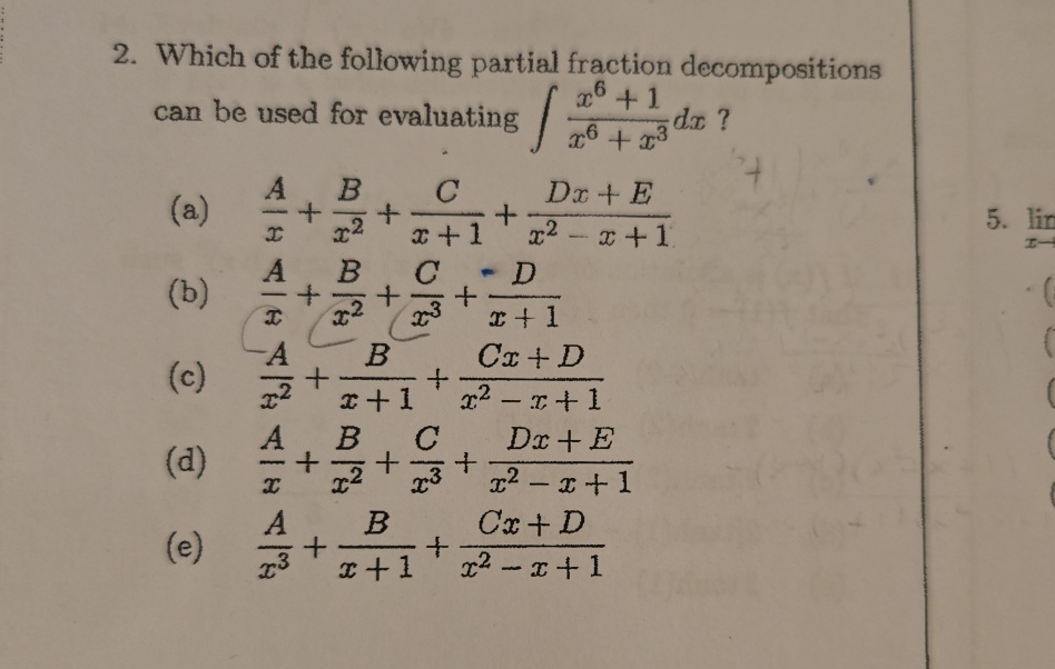 Which of the following partial fraction