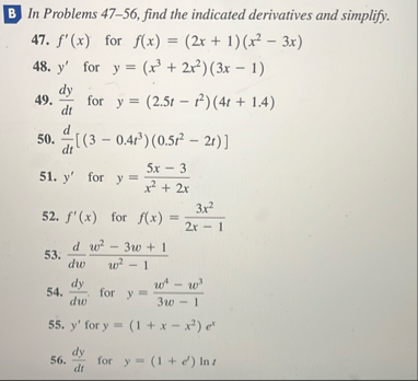 B In Problems 4 7 - 5 6 , find the indicated