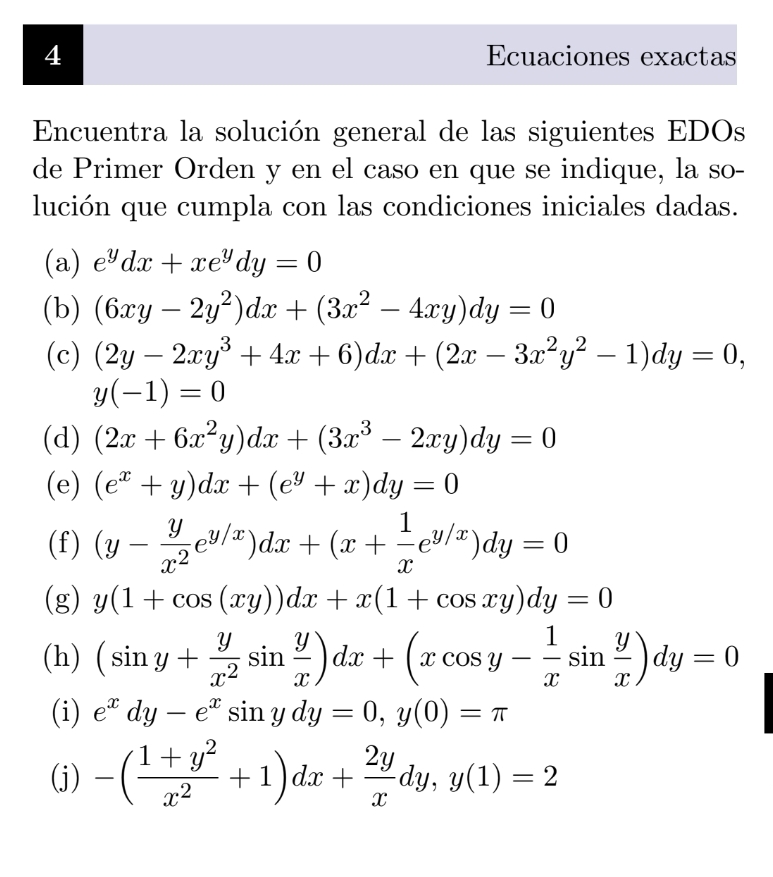 4 Ecuaciones exactas Encuentra la soluci n