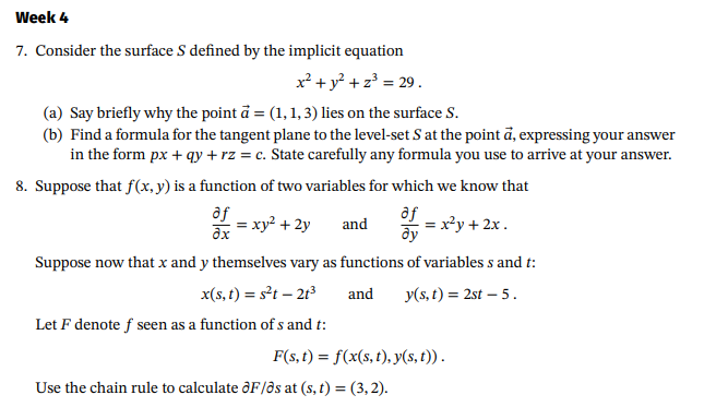 Week 4 Consider the surface S defined b y the