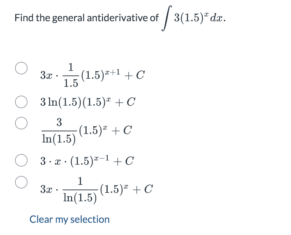 Find the general antiderivative o f 3 ( 1 . 5 ) x