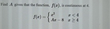 Find A given that the function, f ( x ) , is